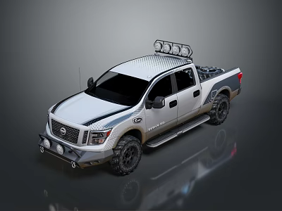 Nissan Pickup Truck With Roof Mounted Lights Body Stripes And Black Wheels 3d model