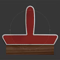 Red And White Curved Reception Desk With Wooden Base And Glossy Surface
