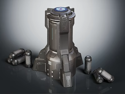 Futuristic Central Mechanical Tower With Surrounding Cylindrical Components And Sci Fi Industrial Design 3d model