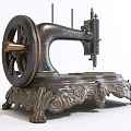 Vintage Industrial Sewing Machine With Large Wheel And Ornate Carved Base