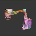 Industrial Robotic Arm With Orange White Blue Design And Mobile Base Wheels For Industrial Automation