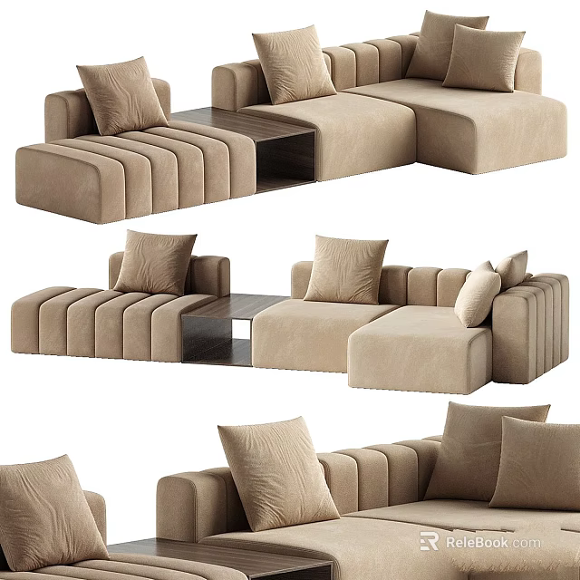 Modern Beige Three Seater Sofa With Plush Cushions And Modular Design 3d model
