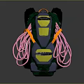 Green And Gray Backpack With Yellow Geometric Shapes Black Top And Pink Hanging Ropes