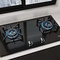 Modern Gas Stove with Black Panel Two Burners and Blue Flames on White Countertop