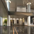 Luxurious Hotel Lobby Interior With Modern Chandeliers Decorative Wall Marble Floor And Double Height Space