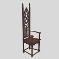 Gothic Style Wooden Armchair with High Carved Backrest Armrests and Ornate Design
