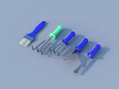 Hardware Tools Handheld Brush Fork Trowel Tools with Blue Green Handles for Home Garden Use 3d model