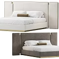 Modern Upholstered Double Bed With Light Gray Headboard White Sheets And Brown Pillow