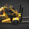 Yellow Forklift With Black Forks And Orange Warning Light On Top Cabin Design