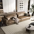 Modern Double Sofa Leather Multiplayer Sofa 3d model