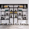 Stylish Black Frame Shelving Unit with Decorative Items Potted Plants Dishes Books and Baskets