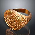 Gold Ornate Ring Featuring Intricate Engraved Floral Decorative Patterns 3d model