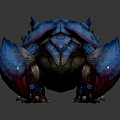Mythical crustacean creature with blue and purple spiked armor large claws 3D rendered fantasy design