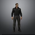 3D Male Character Model Wearing Black Jacket Gray Pants And Boots Standing