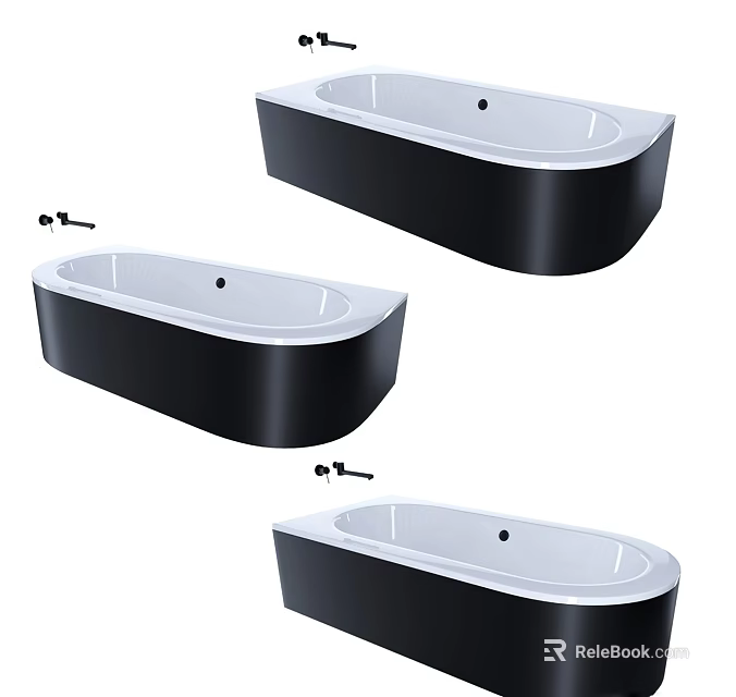 Modern Black Freestanding Bathtub Design With White Interior And Chrome Faucet 3d model 