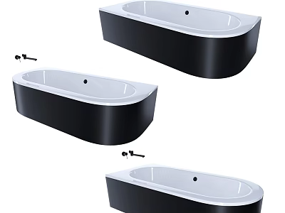 Modern Black Freestanding Bathtub Design With White Interior And Chrome Faucet 3d model