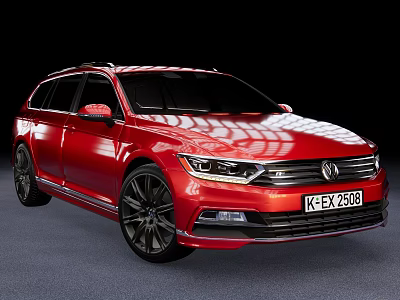 Red Volkswagen Wagon Car With Black Wheels Sleek Body And Modern Front Design 3d model