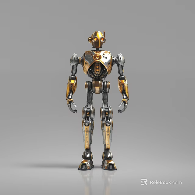 Game and Movie Character Robot with Gold and Silver Metallic Body in Standing Pose 3d model 