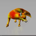 A Colorful Fox Model With Orange And Red Fur Standing On Black Background
