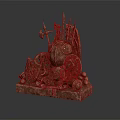 Ancient Bronze Weapon Sculpture Featuring Shield Spear Axe And Helmet On Base 3d model