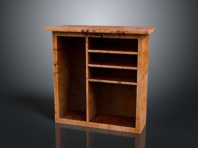 Wooden Open Storage Cabinet With Multiple Shelves And Top Surface For Home Use 3d model