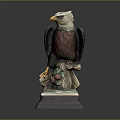 Eagle Sculpture Carving With White Head Red Body Standing On Wooden Base With Grape Vine