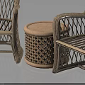 Natural Rattan Furniture Set With Two Chairs And Small Round Table