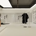 Modern Clothing Store Interior With Mannequins Clothing Racks Sofa And Large Poster