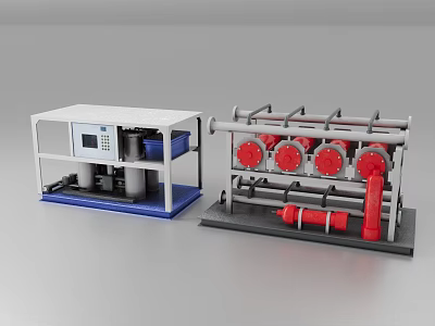 Industrial Equipment With Control Panel Mechanical Pipes And Red Valves System 3d model