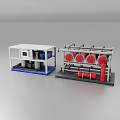 Industrial Equipment With Control Panel Mechanical Pipes And Red Valves System