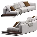 Modern Sectional Sofa With Soft Pillows Knitted Throw And Wooden Side Tray 3d model