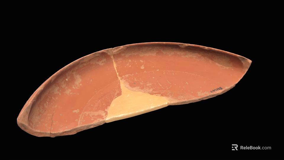 Ancient Broken Terracotta Bowl With Reddish Brown Worn Surface And Cracks 3d model 