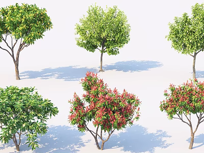 Diverse Arbor Trees With Green And Red Foliage In Different Shapes 3d model
