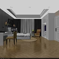Elegant Hotel Guest Room Interior With White Bed Desk Chair Round Rug And Wooden Floor