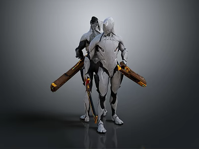 Futuristic Robots Design With Black And White Bodies And Long Weapons 3d model