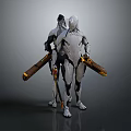 Futuristic Robots Design With Black And White Bodies And Long Weapons