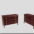 Wooden Console And Side Cabinet With Dark Red Finish And Metal Handle Drawers