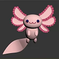 Cute Pink Axolotl Cartoon Character With Smiling Face Blue Eyes And Frilly Gills