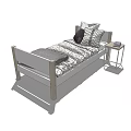 Simple Single Bed With Wooden Frame Patterned Blanket Multiple Pillows And Nightstand 3d model