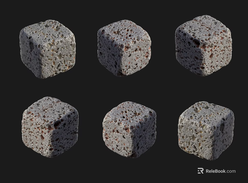 Natural Stone and Wood Cubes with Granular Texture and Speckled Surface Design 3d model 