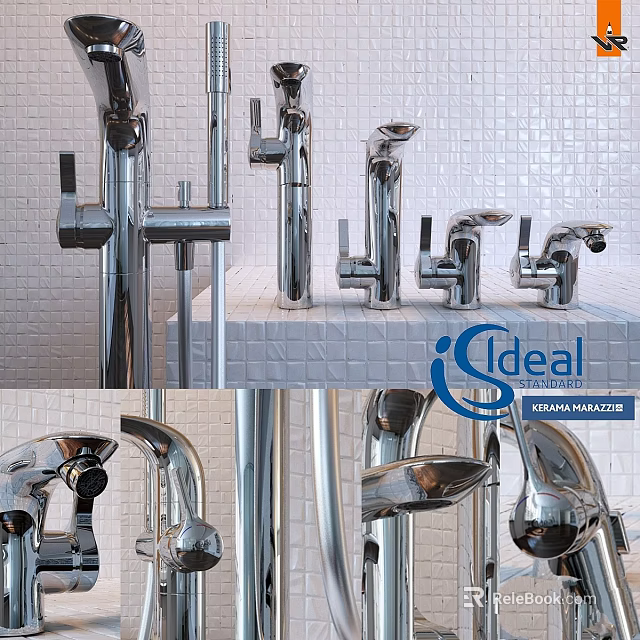 Modern Chrome Faucets In Various Sleek Designs For Kitchen And Bathroom 3d model 