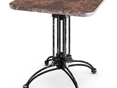Vintage Industrial Table With Marble Tabletop And Black Metal Frame On Wheels 3d model