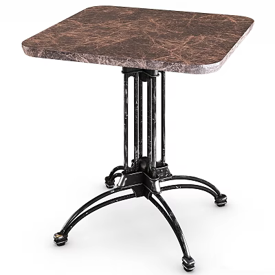 Vintage Industrial Table With Marble Tabletop And Black Metal Frame On Wheels 3d model