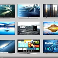 Multiple Televisions Displaying Various Scenes Including Nature Landscapes City Views And App Interfaces