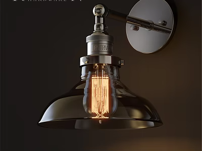 Vintage Industrial Wall Light with Metal Shade and Edison Filament Bulb Mounted on Dark Wall 3d model