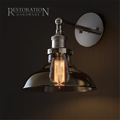 Vintage Industrial Wall Light with Metal Shade and Edison Filament Bulb Mounted on Dark Wall 3d model