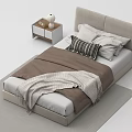 Cozy Single Bed with Beige Headboard Nightstand Pillows Brown Blanket and Gray Rug