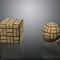 Architectural Geometric Models Cube And Sphere With Beige Grid Texture And Red Lines