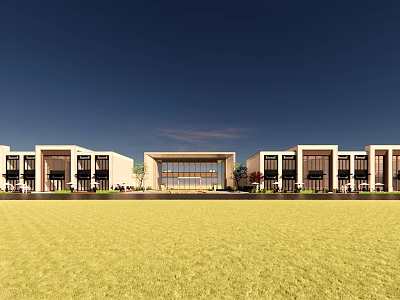 Modern Commercial Street With Symmetric Buildings Glass Entrance And Open Lawn 3d model