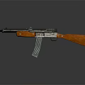 Vintage Submachine Gun With Wooden Stock Grip Shiny Metal Body And Magazine Design